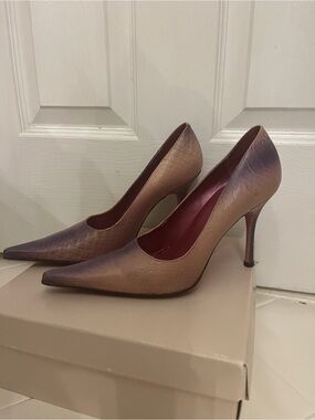 Genuine leather 8M, Women's Pointed Toe Gradient Pink/purple High Heel Pumps